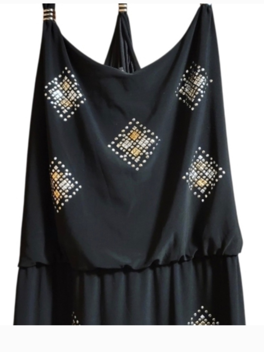 WHBM long black dress w/gold & sliver sequins.